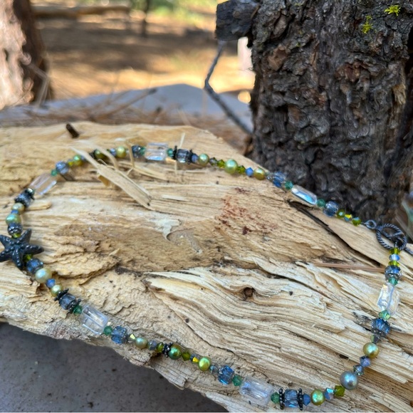 Artisan Starfish Necklace Glass, Iridescent, Metal Blues & Greens - Picture 4 of 4
